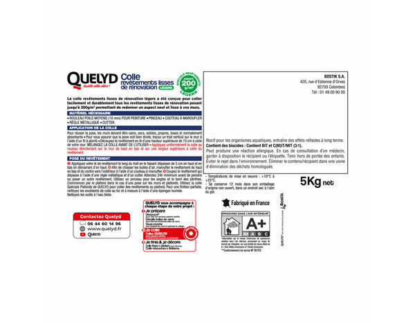Colle pour revêtements lisses de rénovation légers - 5kg - Quelyd - Brico Dépôt