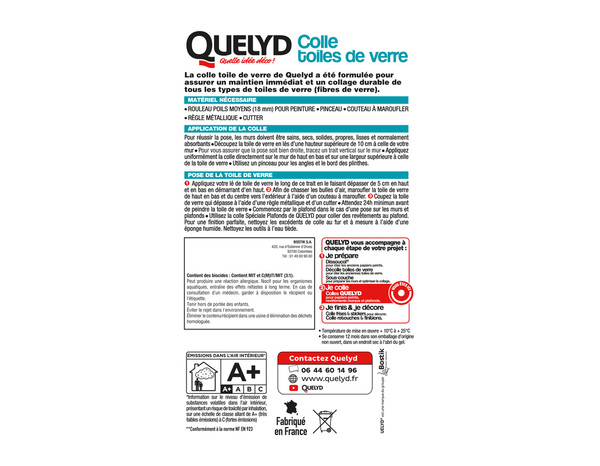 Colle pour toiles de verre - Seau de 10kg - Quelyd - Brico Dépôt