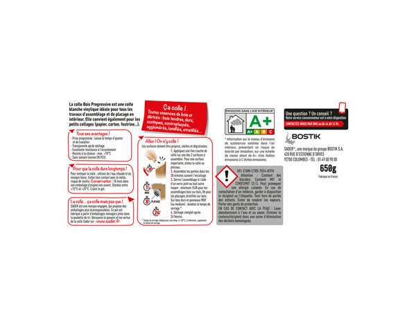 Colle à bois à prise progressive - 650 ml - Sader - Brico Dépôt