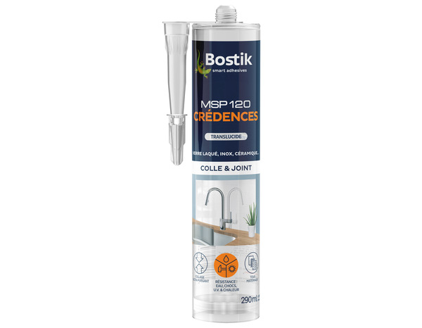 Mastic colle et joint spécial crédence MSP 120 translucide - Cartouche de 290ml - Bostik - Brico Dépôt
