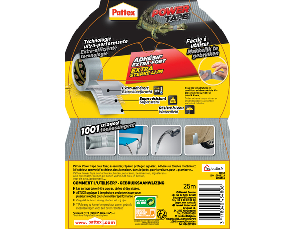 Ruban adhésif extra-fort "Power Tape" gris 50 mm X 25 m - Pattex - Brico Dépôt