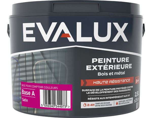 Peinture extérieure bois métal Base A Satin 2,5 L - Evalux - Brico Dépôt