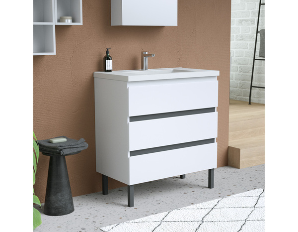 Meuble sous vasque a poser decor blanc/gris "style" l.80 x h.86 x p.45 cm - Brico Dépôt