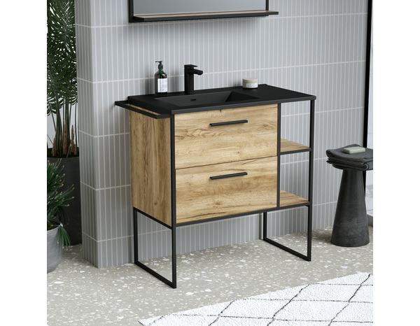 Meuble sous vasque a poser decor bois "district" l.87,5 x h.85 x p.45 cm - Brico Dépôt