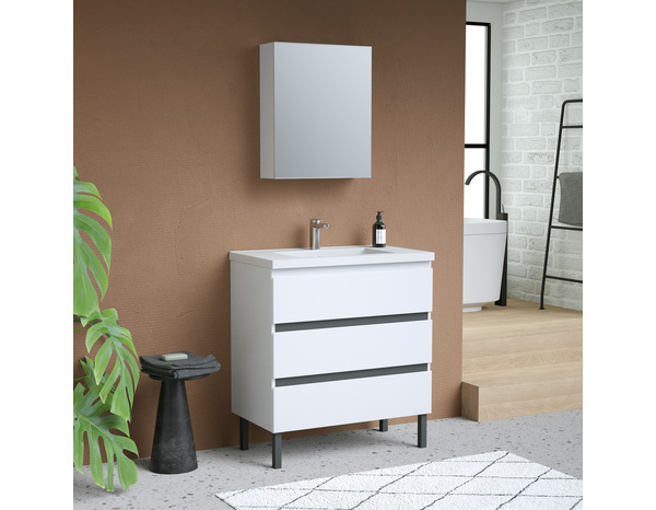 Meuble sous vasque a poser decor blanc/gris "style" l.80 x h.86 x p.45 cm - Brico Dépôt