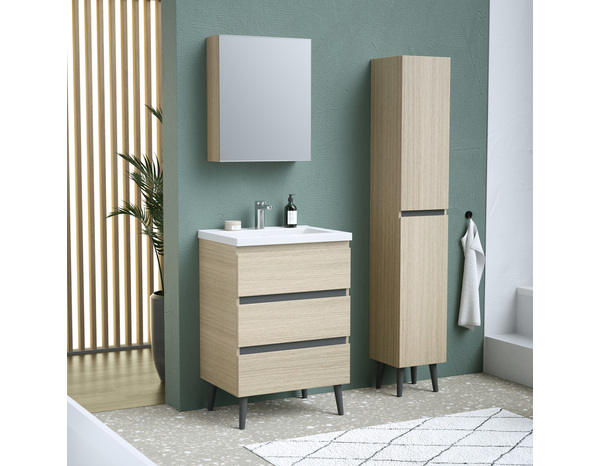 Armoire salle de bain miroir decor bois clair "style" l.50 x h.60 x p.15 cm - Brico Dépôt