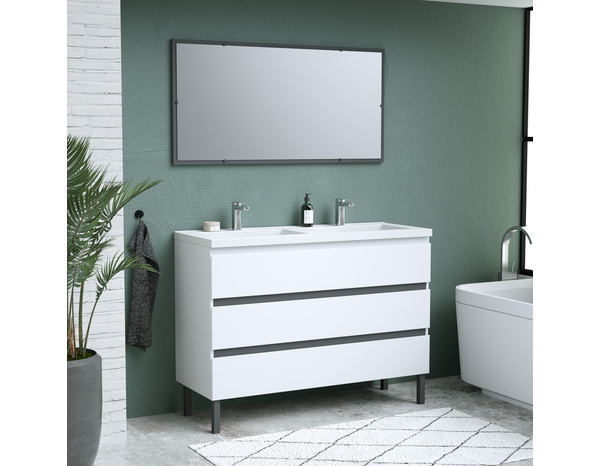 Meuble sous vasque double à poser  decor blanc/gris "style" l.120 x h.86 x p.45 cm - Brico Dépôt