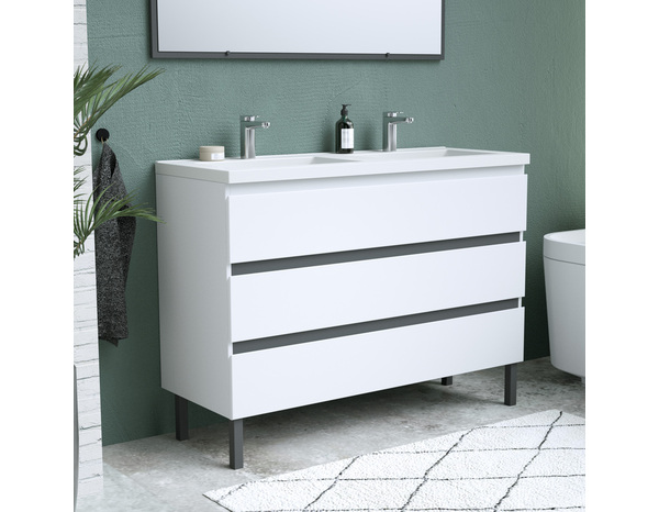 Meuble sous vasque double à poser  decor blanc/gris "style" l.120 x h.86 x p.45 cm - Brico Dépôt