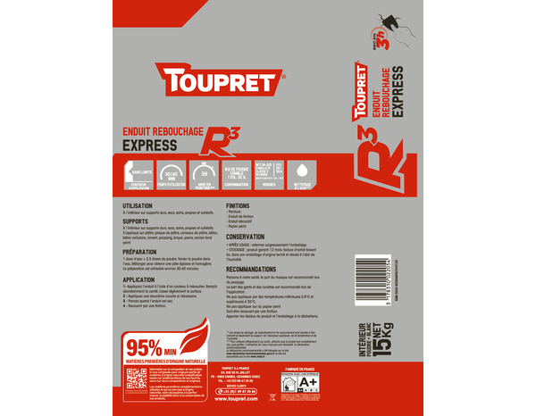 Enduit de rebouchage express en poudre - Sac de 15 Kg - Toupret - Brico Dépôt