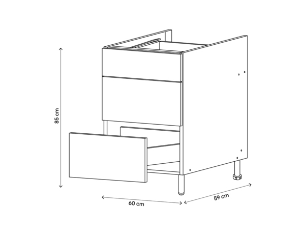 Meuble bas 1 tiroir + 2 casseroliers "Pragma" - Blanc - L. 60 x H. 86 x P. 59 cm - Brico Dépôt