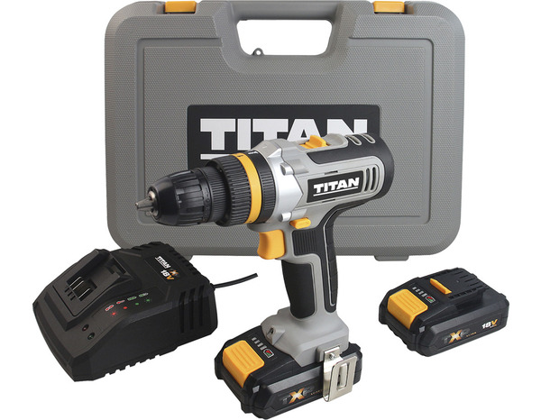 Perceuse-visseuse sans fil 18 V + 2 batteries 2 Ah Li-ION + 1 chargeur - Titan - Brico Dépôt