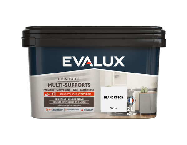 Peinture multi-supports Satin 2 L Blanc Coton - Evalux - Brico Dépôt
