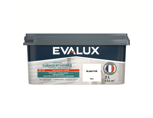 Peinture faïence et lambris Mat 2 L Blanc Pure - Evalux - Brico Dépôt