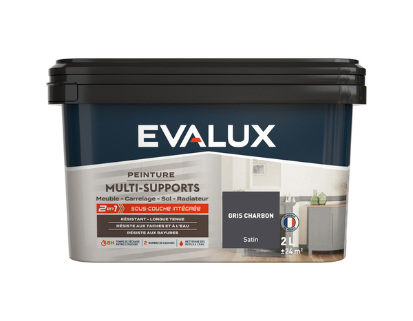 Peinture multi-supports Satin 2 L Gris charbon - Evalux - Brico Dépôt