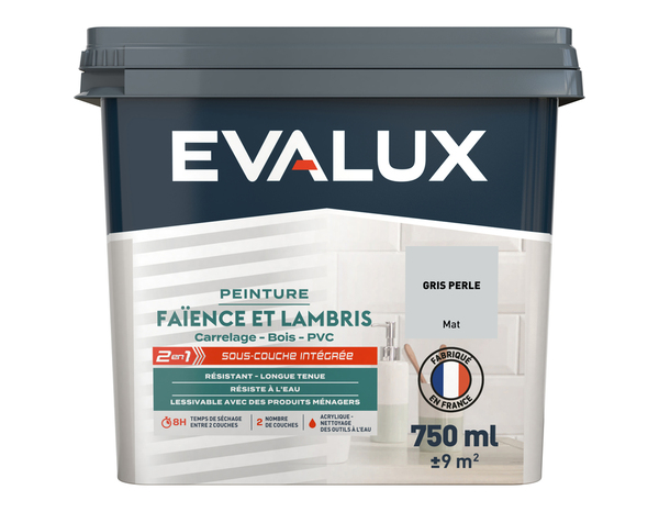 Peinture faïence et lambris Mat 0,75 L Gris Perle - Evalux - Brico Dépôt