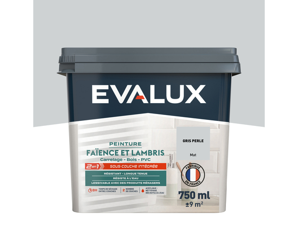 Peinture faïence et lambris Mat 0,75 L Gris Perle - Evalux - Brico Dépôt