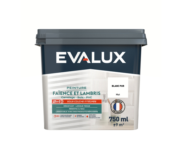 Peinture faïence et lambris Mat 0,75 L Blanc Pur - Evalux - Brico Dépôt
