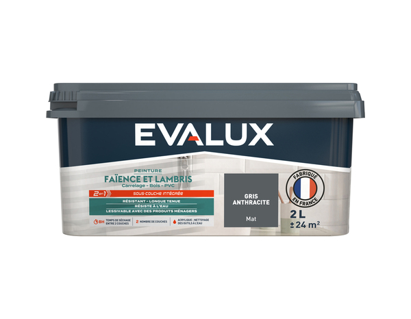 Peinture faïence et lambris Mat 2 L Gris Anthracite - Evalux - Brico Dépôt