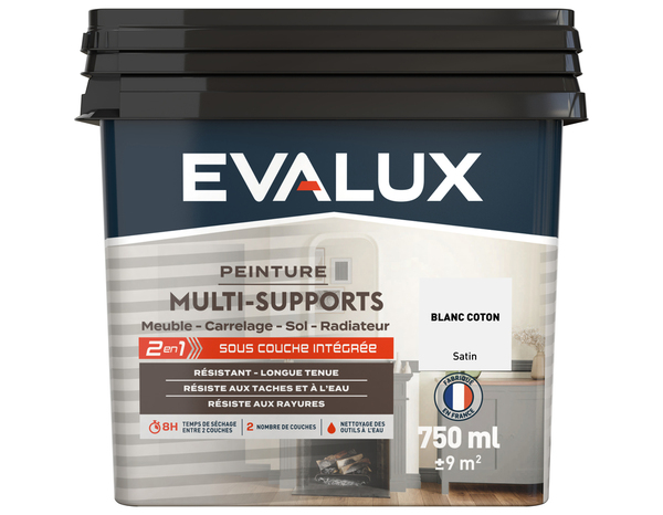 Peinture multi-supports Satin 0,75 L Blanc Coton - Evalux - Brico Dépôt