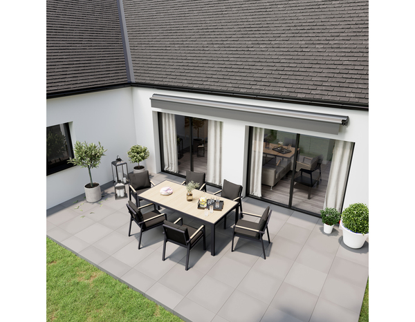 Store banne motorisé gris - 5 x 3 m avec semi-coffre - Marque BLOOMA - Brico Dépôt