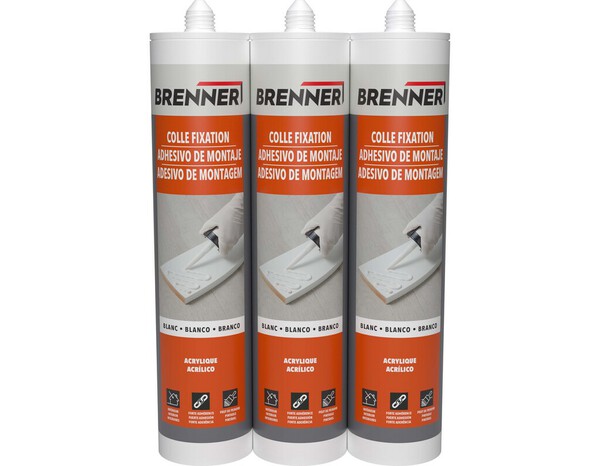 Lot de 3 colles blanches de fixation acrylique intérieure - cartouche 3 X 290 ML - Brenner - Brico Dépôt