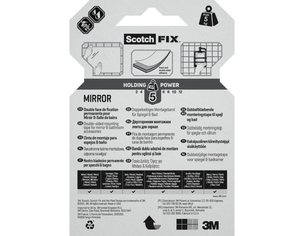 Ruban adhésif double face miroir et salle de bains - 19 mm x 1,5 m- Scotch - Brico Dépôt