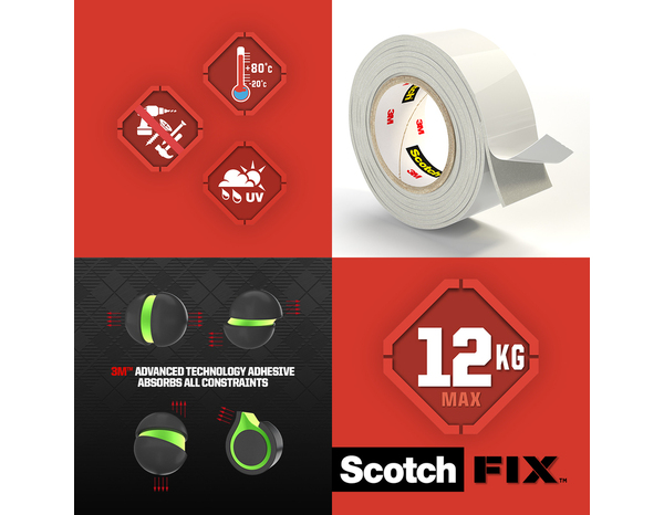 Ruban adhésif double face "Extrême" intérieur - 19 mm x 1,8 m- Scotch - Brico Dépôt