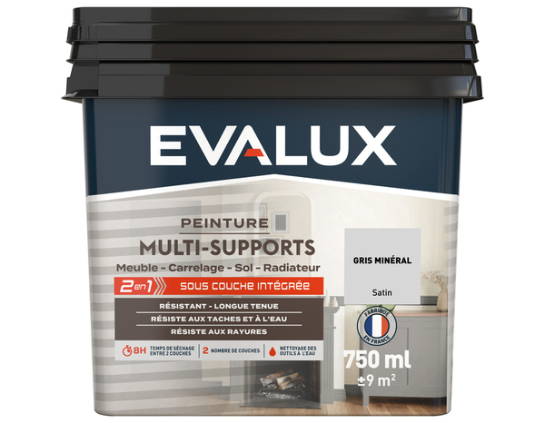 Peinture multi-supports Satin 0,75 L Gris mineral - Evalux - Brico Dépôt