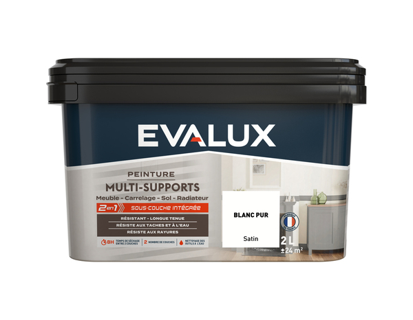 Peinture multi-supports Satin 2 L Blanc Pur - Evalux - Brico Dépôt