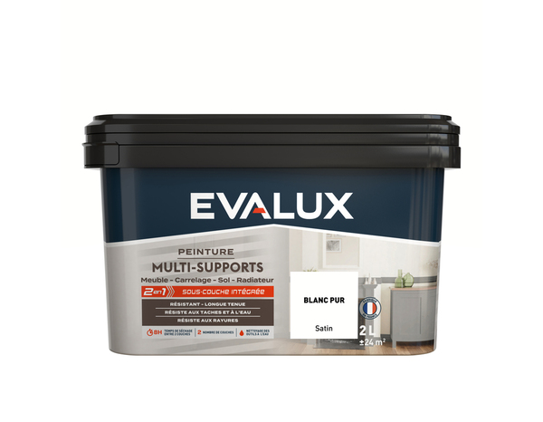 Peinture multi-supports Satin 2 L Blanc Pur - Evalux - Brico Dépôt