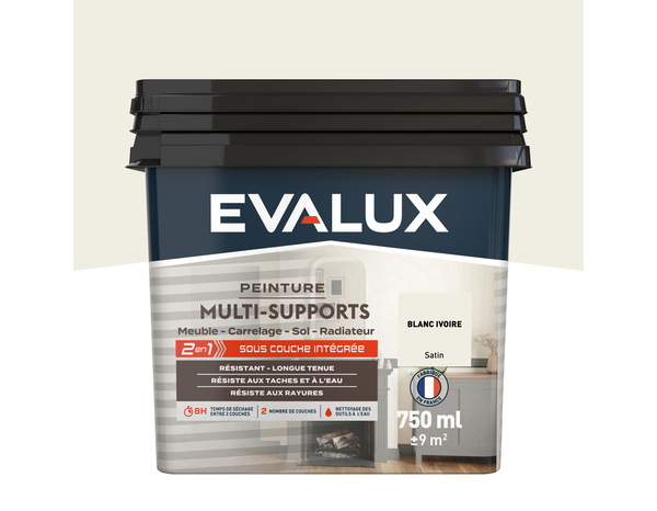 Peinture multi-supports Satin 0,75 L Blanc Ivoire - Evalux - Brico Dépôt