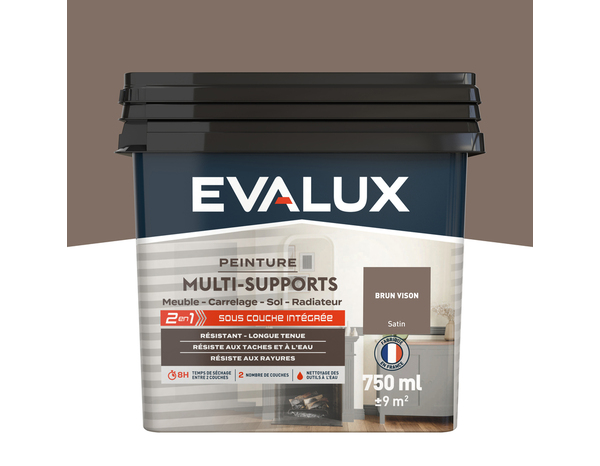 Peinture multi-supports Satin 0,75 L Brun Vison - Evalux - Brico Dépôt