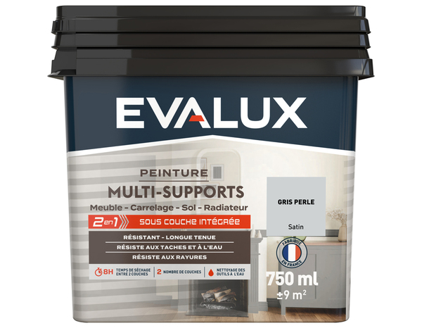 Peinture multi-supports Satin 0,75 L Gris Perle - Evalux - Brico Dépôt