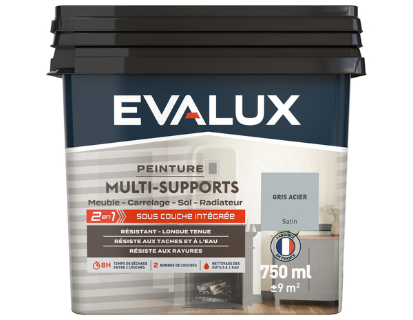 Peinture multi-supports Satin 0,75 L Gris Acier - Evalux - Brico Dépôt