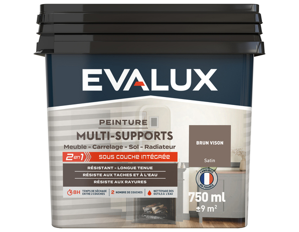 Peinture multi-supports Satin 0,75 L Brun Vison - Evalux - Brico Dépôt