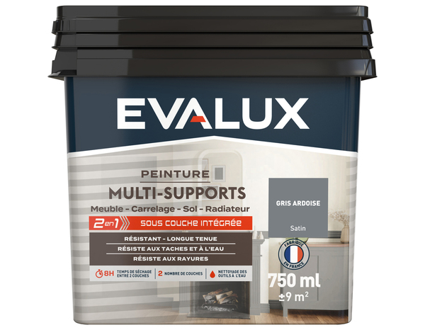 Peinture multi-supports Satin 0,75 L Gris Ardoise - Evalux - Brico Dépôt