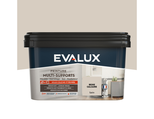 Peinture multi-supports Satin 2 L Beige Calcaire - Evalux - Brico Dépôt