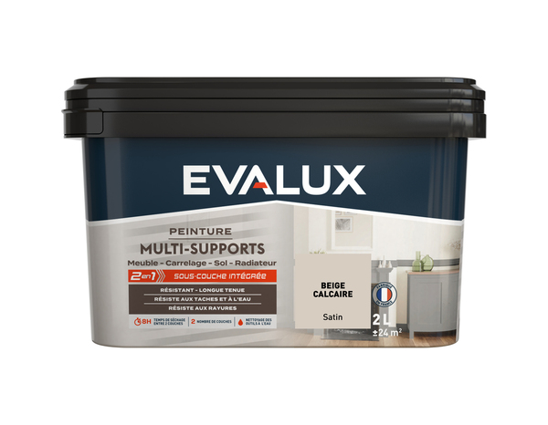 Peinture multi-supports Satin 2 L Beige Calcaire - Evalux - Brico Dépôt
