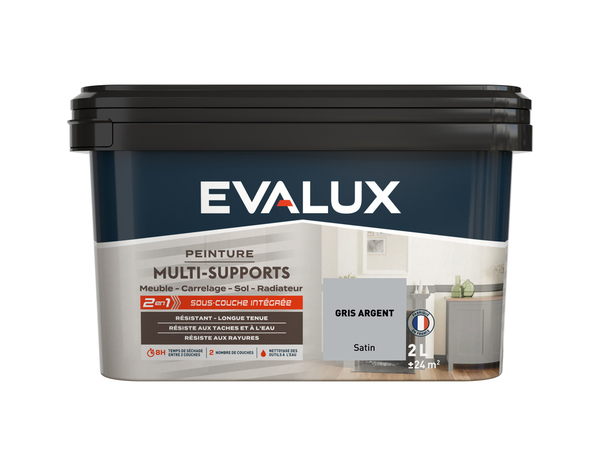 Peinture multi-supports Satin 2 L Gris Argent - Evalux - Brico Dépôt