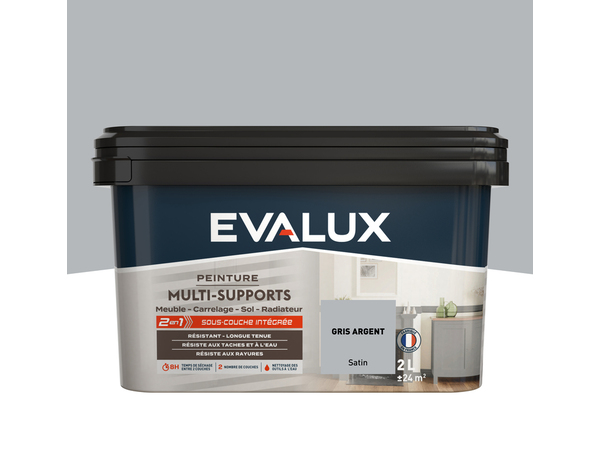 Peinture multi-supports Satin 2 L Gris Argent - Evalux - Brico Dépôt