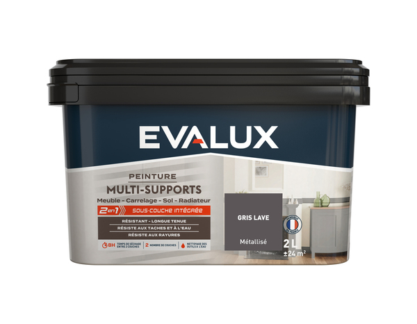 Peinture multi-supports Métal 2 L Gris Lave - Evalux - Brico Dépôt