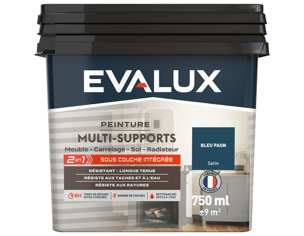 Peinture multi-supports Satin 0,75 L Bleu Paon - Evalux - Brico Dépôt
