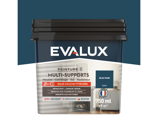 Peinture multi-supports Satin 0,75 L Bleu Paon - Evalux - Brico Dépôt
