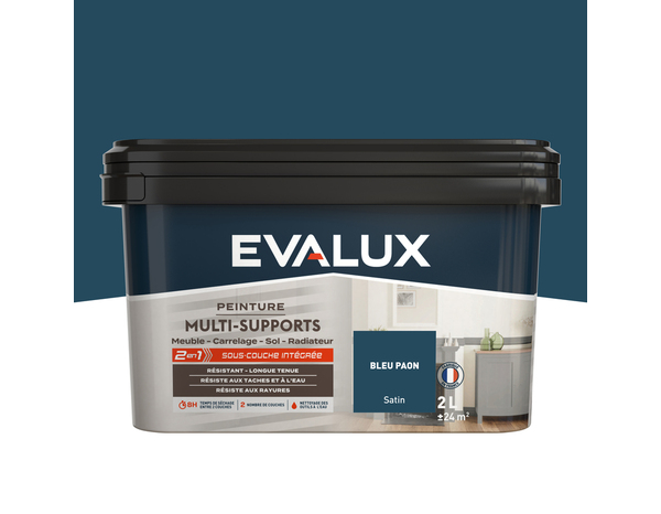 Peinture multi-supports Satin 2 L Bleu Paon - Evalux - Brico Dépôt