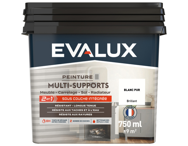 Peinture multi-supports Brillant 0,75 L Blanc Pur - Evalux - Brico Dépôt