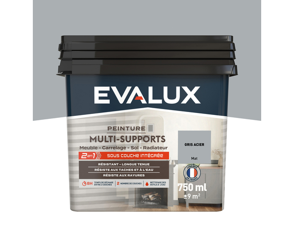 Peinture multi-supports Mat 0,75 L Gris Acier - Evalux - Brico Dépôt