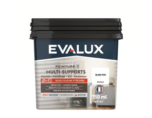 Peinture multi-supports Brillant 0,75 L Blanc Pur - Evalux - Brico Dépôt