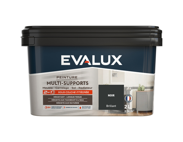 Peinture multi-supports Brillant 2 L Noir - Evalux - Brico Dépôt