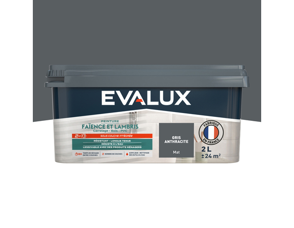 Peinture faïence et lambris Mat 2 L Gris Anthracite - Evalux - Brico Dépôt