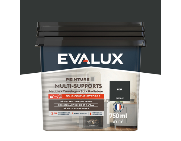 Peinture multi-supports Brillant 0,75 L Noir - Evalux - Brico Dépôt